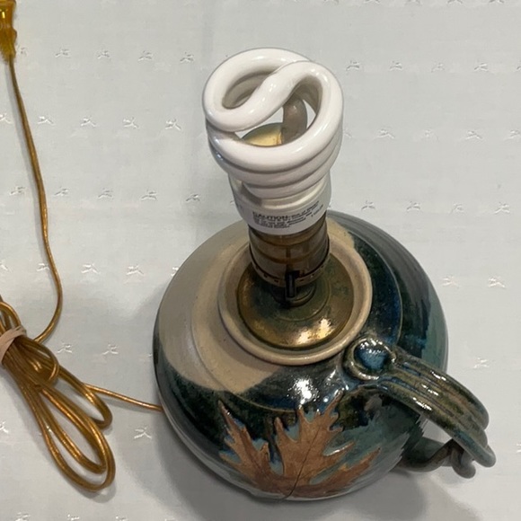 Hand Crafted Ceramic Lamp with Maple Leaf Overlay, Twisted Handle, New Cord - Picture 5 of 10